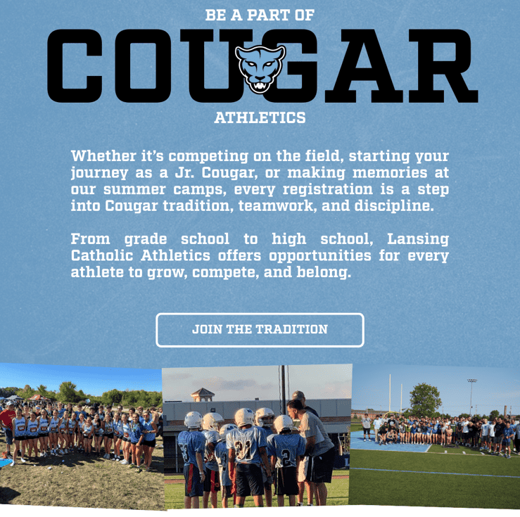 Pictures of kids cheering, a photo of little kids getting taught, and a summer camp.