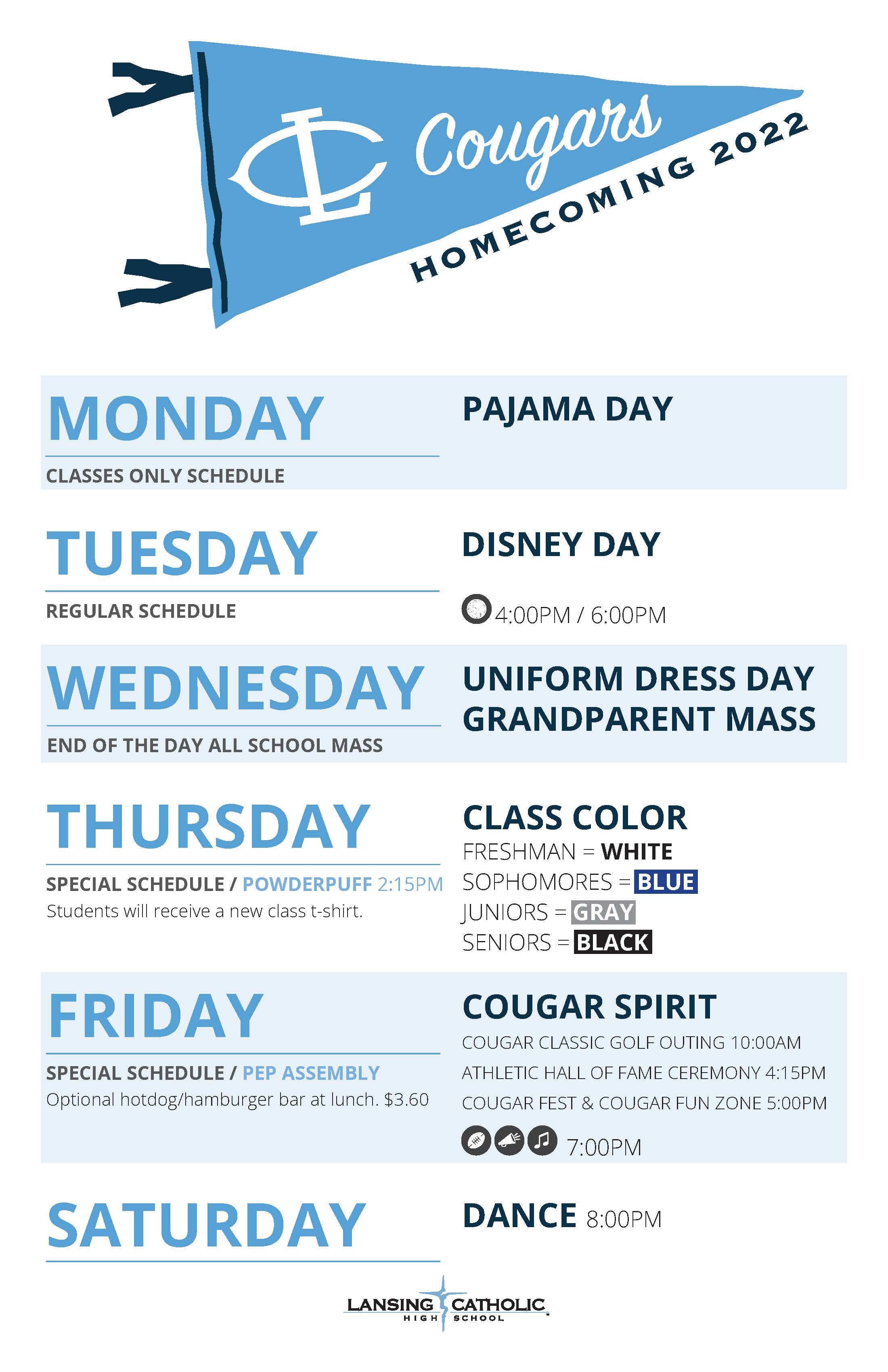 Homecoming Schedule for Students